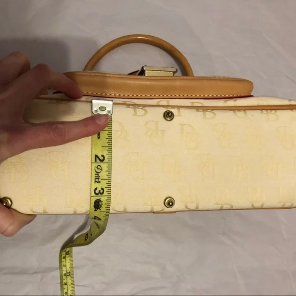 Dooney & Bourke Signature Monogram Cream Tan Canvas & Leather Mix Satchel Bag - Picture 11 of 16